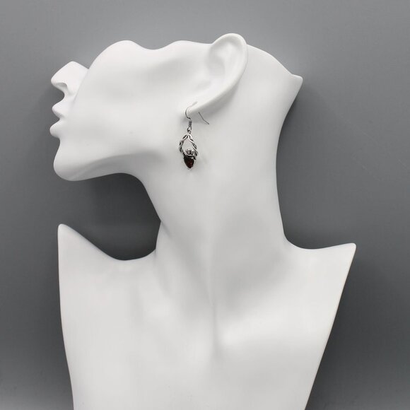 Jewelry earrings Claddagh Irish symbol red silver tone drop dangle new - Picture 5 of 8